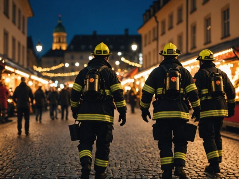 Firefighters extinguishing fire at Berlin Christmas market
