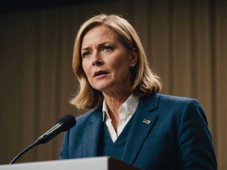 Blackburn at podium criticizing woke politics and trans women