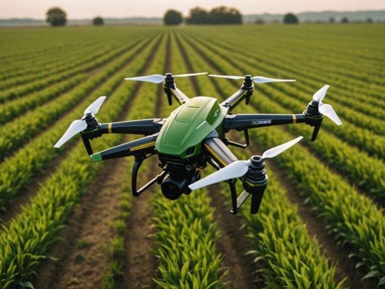 John Deere's new drone flying over American farmland.