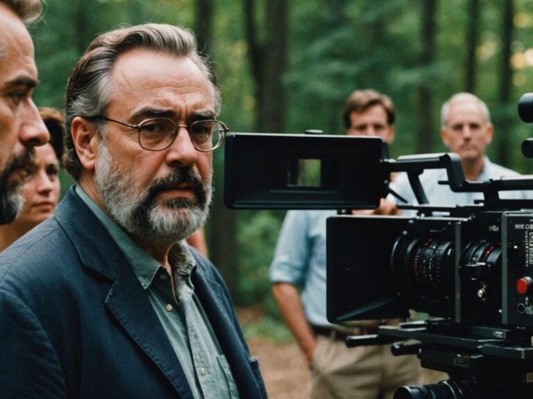 Coppola looks concerned on set with film crew.