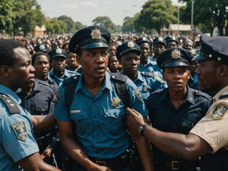 Police detaining activists at a Zimbabwe protest