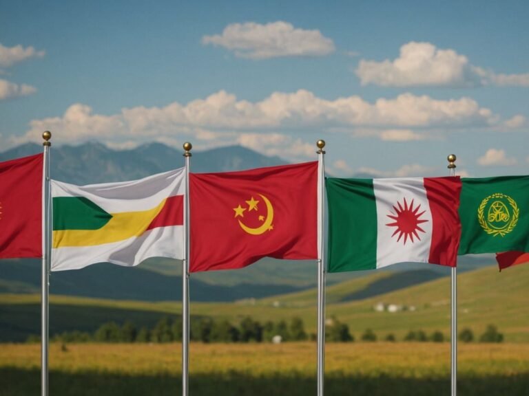 Kyrgyzstan and Tatarstan flags with cultural symbols